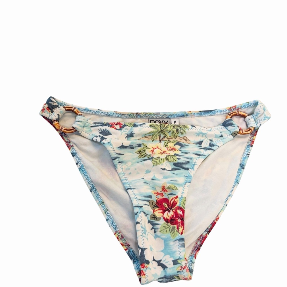 Vintage Roxy Y2K Blue Floral Tropical Palm Hawaiian Bikini Bottoms Size M